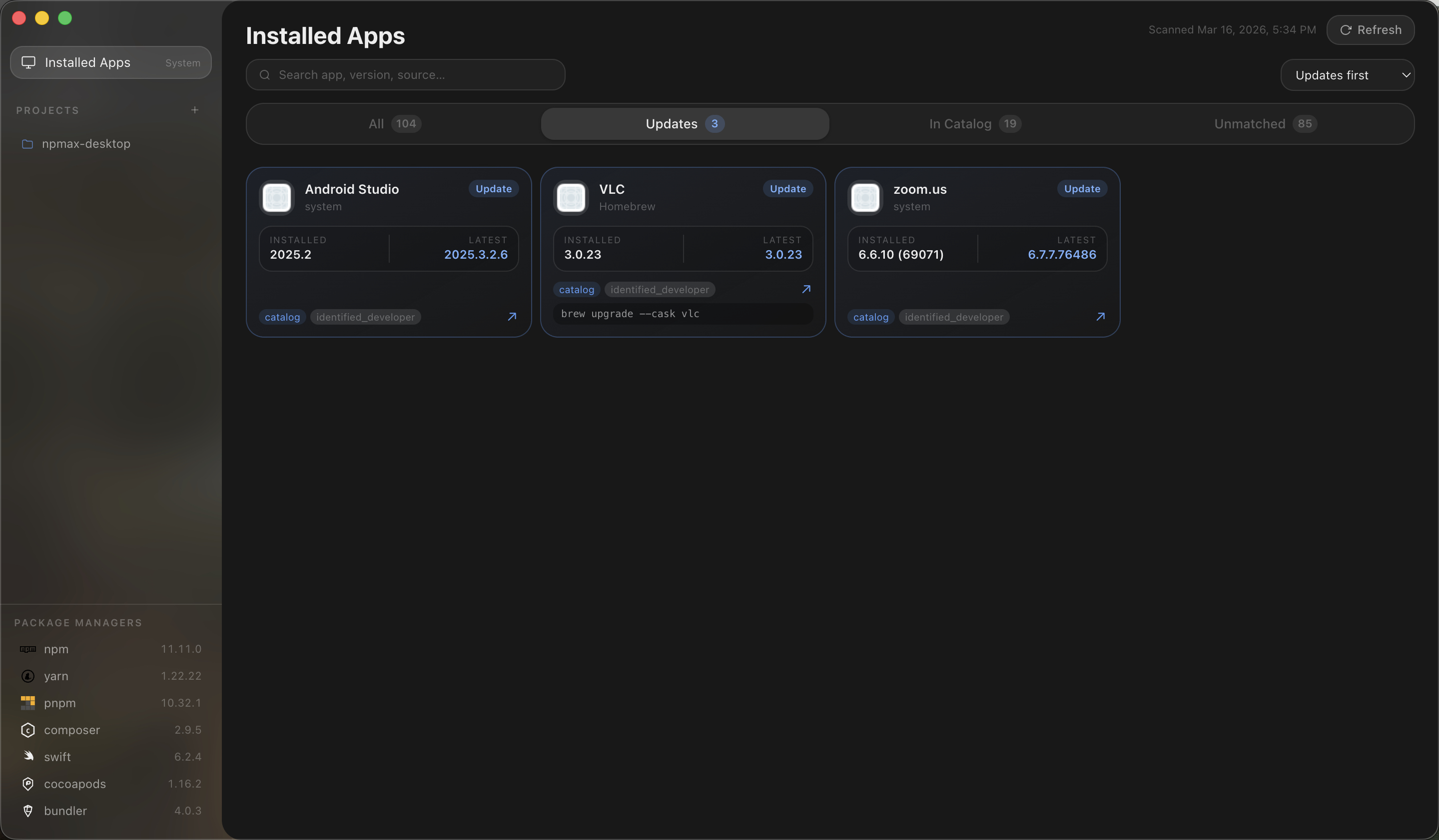 npMax installed apps view
