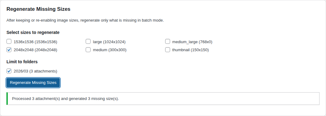 WordPress missing thumbnail regeneration screen